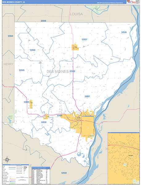 Des Moines County, IA Zip Code Map